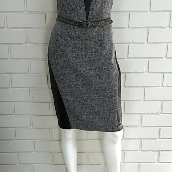 New York & Company Black/Gray Faux Leather Business Dress. Size 0 - Picture 3 of 11